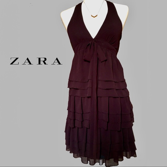 Zara Halter Fit-to-Flare Button Back Ruffle Dress - Picture 3 of 11